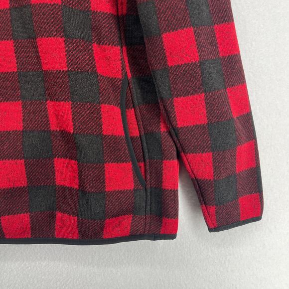 LL BEAN Sweater Fleece Womens M Buffalo Check 1/4 Snap Pullover Kangaroo Pockets - Picture 10 of 13